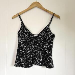 Juniper Blu Black Floral Spaghetti Strap Front Tie Flowy Tank Top Women's Medium